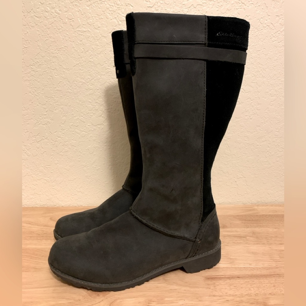 Eddie Bauer Trace Boot Tall Knee High Black Suede Leather Zip Womens 8.5